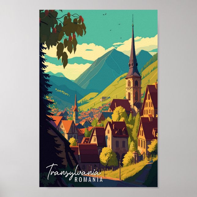 Transsylvania Rumänien Vintage-Illustration Poster (Vorne)