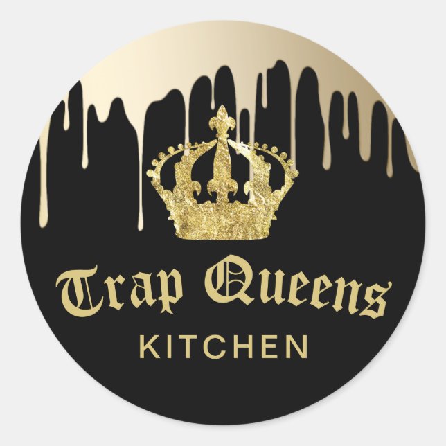 Trap Queens Kitchen Modernes Black & Gold Restaura Runder Aufkleber (Vorderseite)