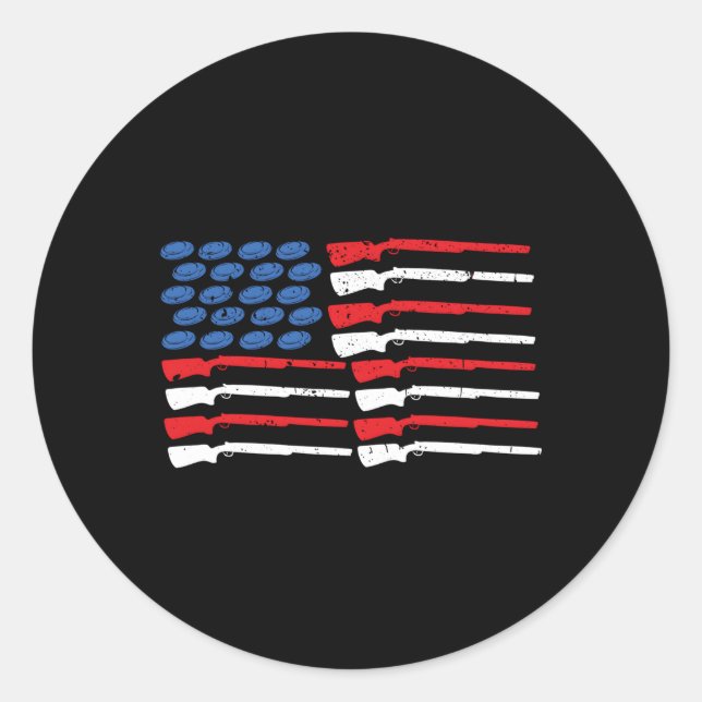 Trap Shooting American Flag Clay Pigeon Shooting Runder Aufkleber (Vorderseite)