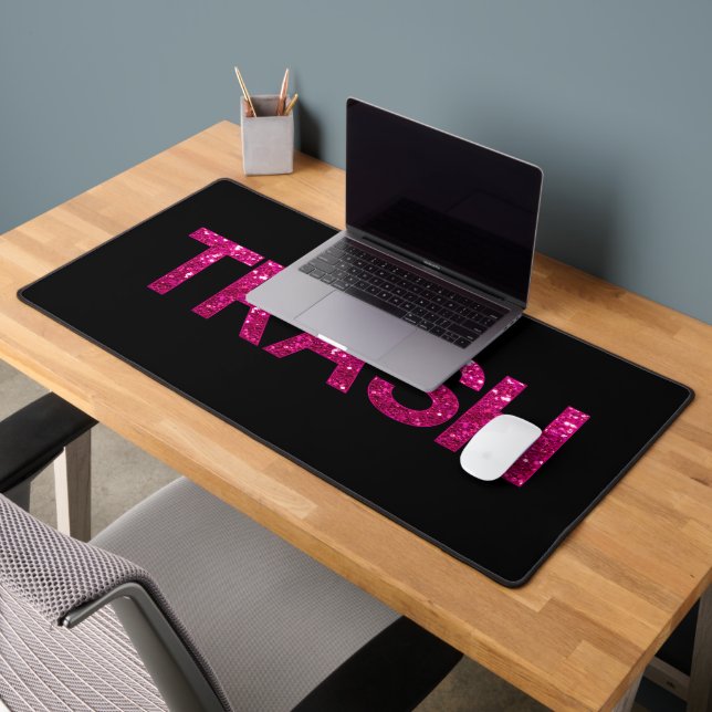 Trash Pink Glitzer auf schwarz Schreibtischunterlage (Büro 2)