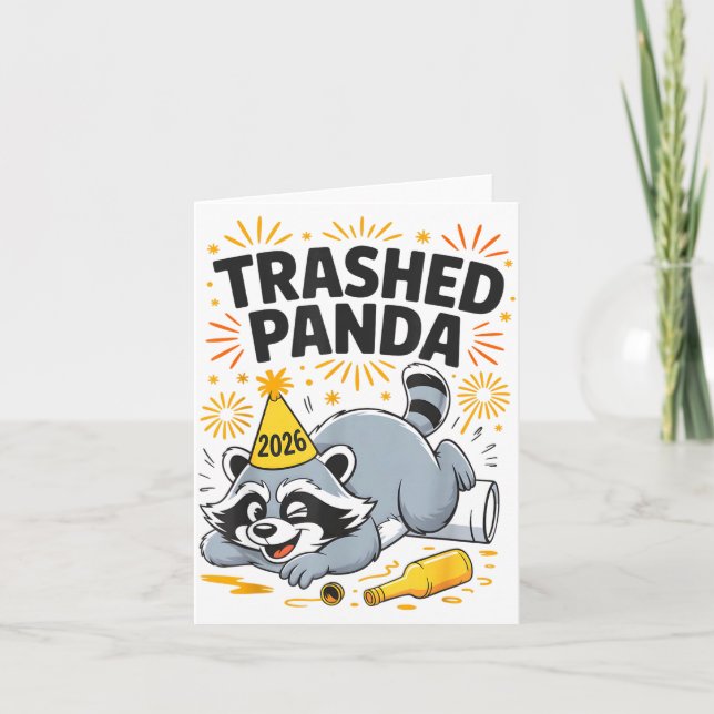 Trashed Panda New Year 2026 Funny Drunk Raccoon  Karte (Vorderseite)