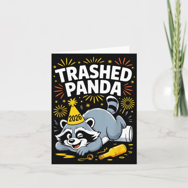 Trashed Panda New Year 2026 Funny Raccoon Design  Karte (Vorderseite)