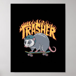 Trasher Skateboarding Opossum Helm Flammen Skate  Poster