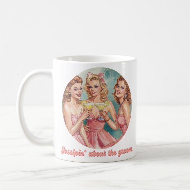Tratschen über den Bräutigam Retro Brautjungfern Kaffeetasse (Links)