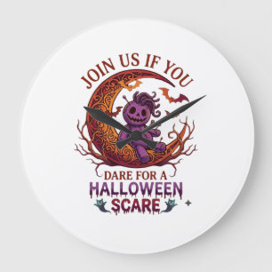 Trau dich Halloween Angst Lila Voodoo-Puppe Halbmo Große Wanduhr