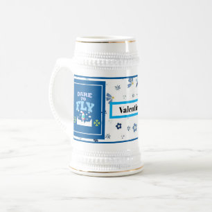 Trau dich zu Fliegen Tasse – Blaues florales Inspi