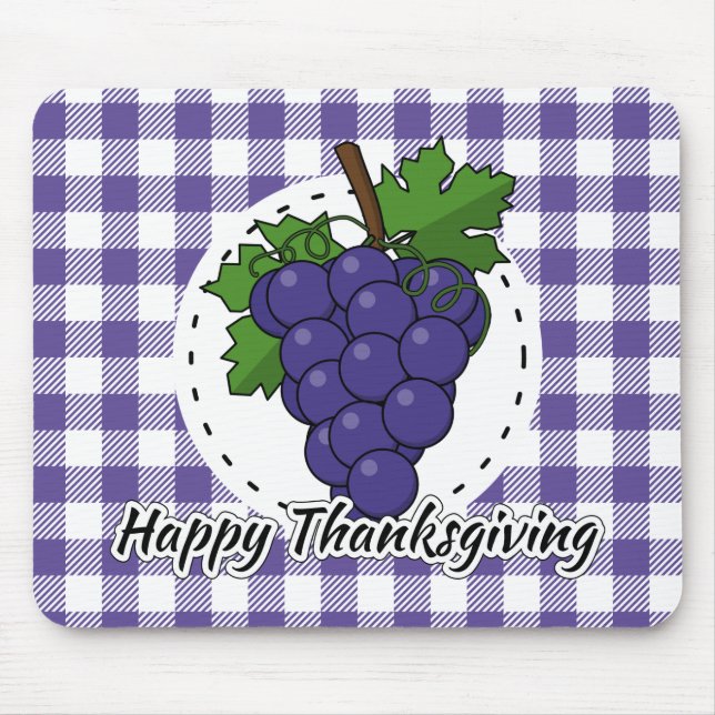 Trauben auf Kariertem Violett - Glückliches Ernted Mousepad (Vorne)