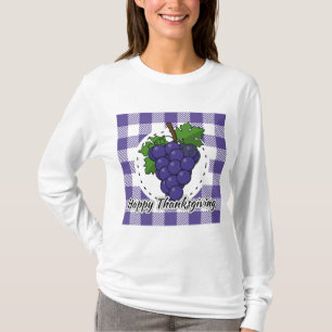 Trauben auf Kariertem Violett - Glückliches Ernted T-Shirt