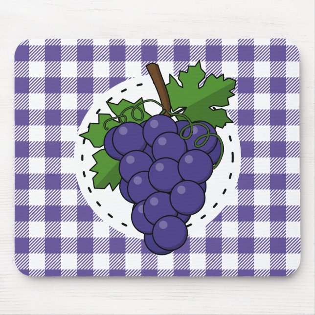 Trauben auf Weißviolett Kariert Mousepad (Vorne)