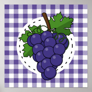 Trauben auf Weißviolett Kariert Poster