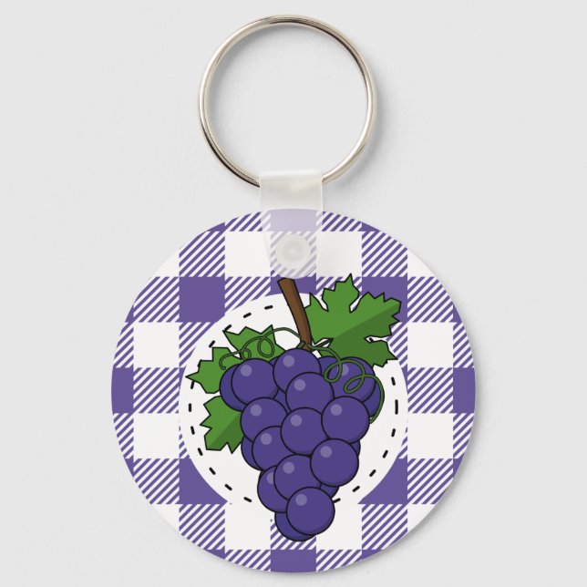 Trauben auf Weißviolett Kariert Schlüsselanhänger (Vorderseite)