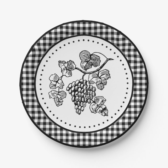 Trauben Gingham Pappteller (Vorderseite)