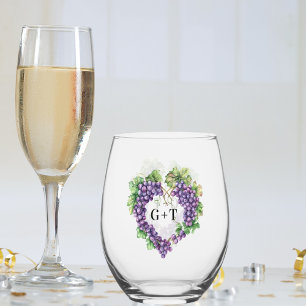 Trauben Herz Monogramm Anfangsbuchstaben Hochzeit Weinglas Ohne Stiel