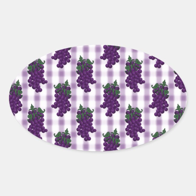 Trauben n Gingham Ovaler Aufkleber (Vorderseite)