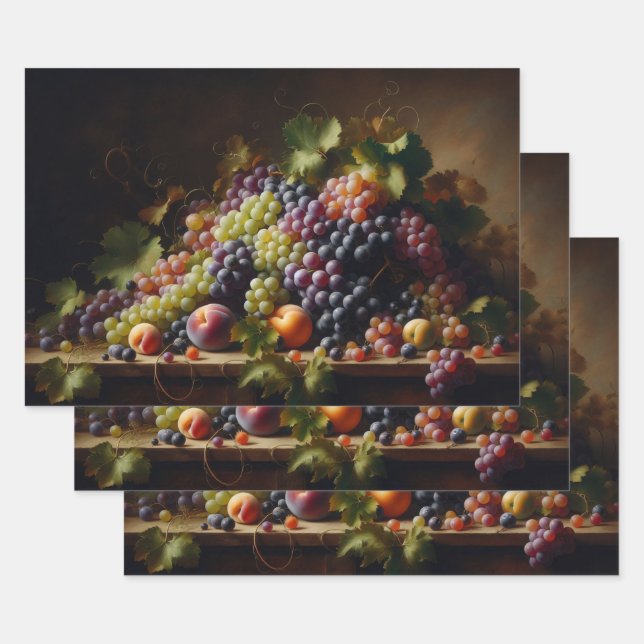 Trauben und Fruchtstleben - Malerei entfallen Geschenkpapier Set (Set)