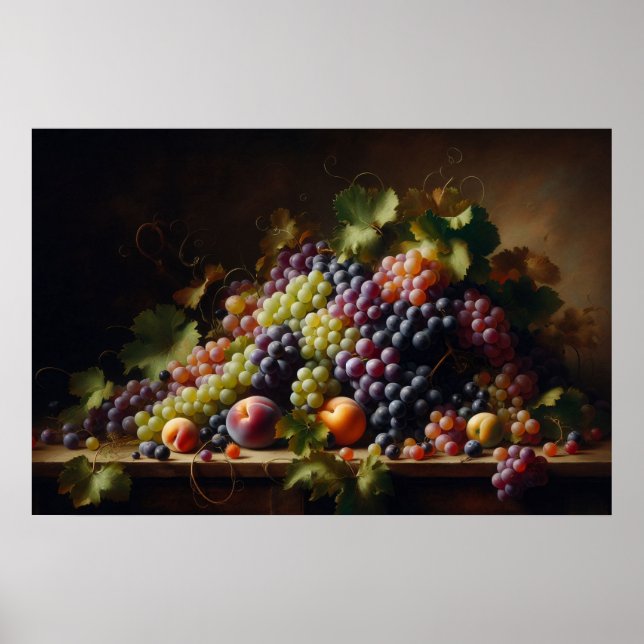 Trauben und Obst Stillleben Malerei Poster (Vorne)