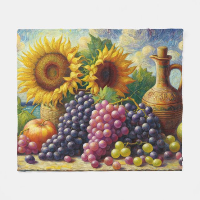 Trauben und Sonnenblumen Ölgemälde Fleecedecke (Vorderseite (Horizontal))