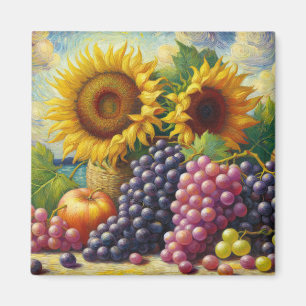 Trauben und Sonnenblumen Ölgemälde Magnet