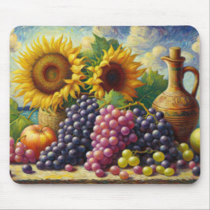 Trauben und Sonnenblumen Ölgemälde Mousepad