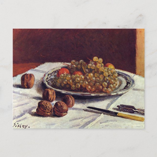 Trauben und Walnüsse auf einem Tisch Sisley Impres Postkarte (Vorderseite)