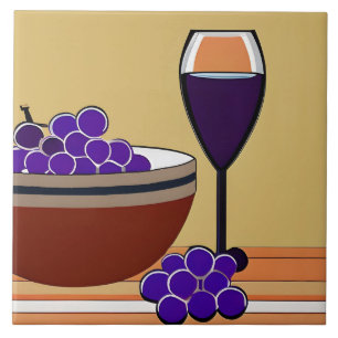Trauben und Wineglass in Maroon und Tan Fliese