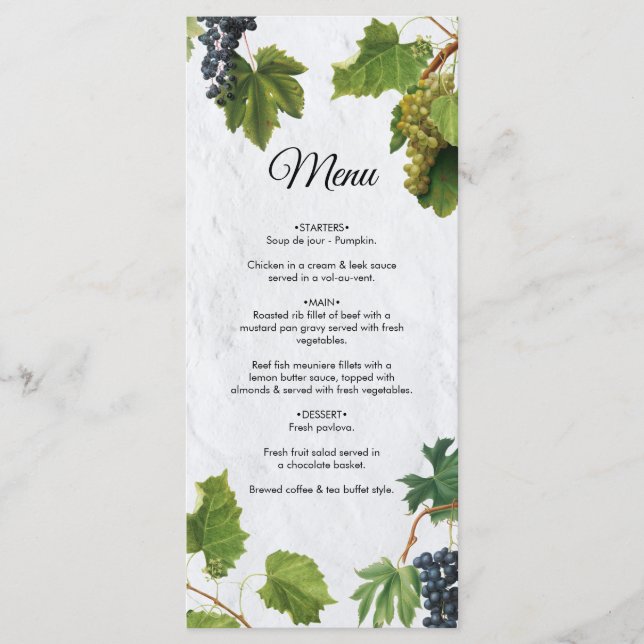 Trauben Weinberg Griechische Insel Hochzeit Menükarte (Vorderseite)