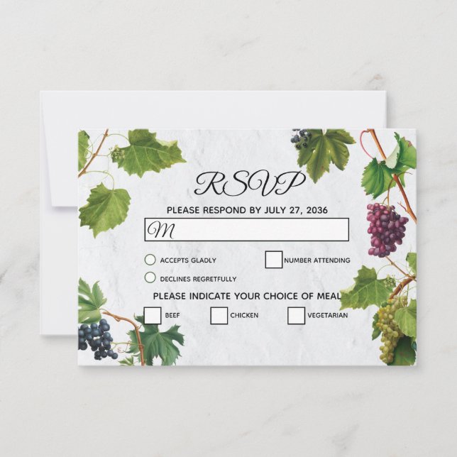 Trauben Weinberg Griechische Insel Hochzeit RSVP Karte (Vorderseite)