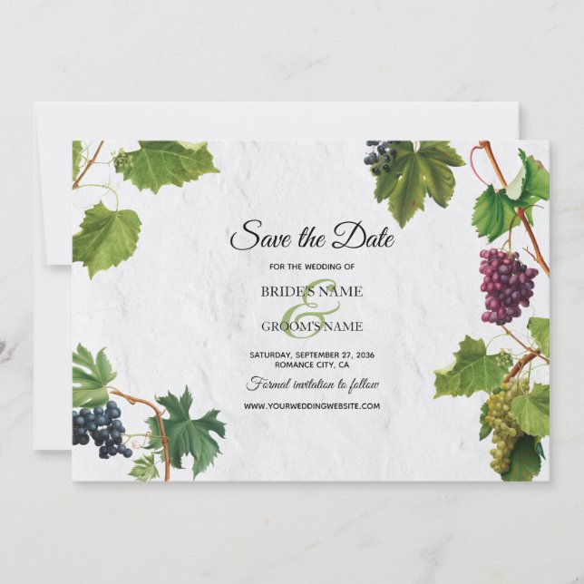 Trauben Weinberg Griechische Insel Hochzeit Save The Date (Vorderseite)