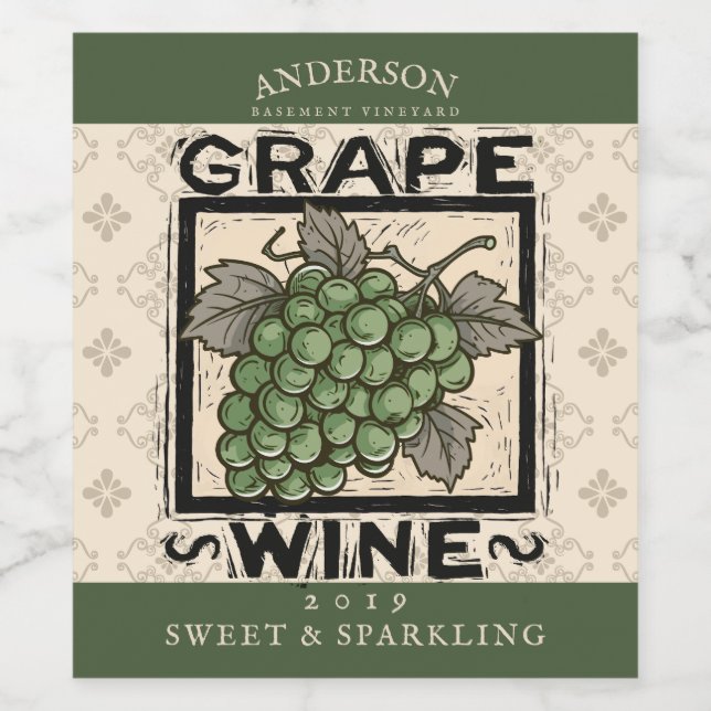 Trauben Weißwein hausgemachte Büsche herzlich Weinetikett (Einzelnes Label)