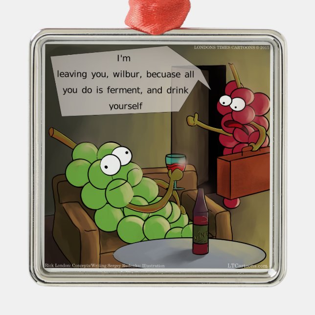 Traubenbruch Funny Food, Wine & Marriage Comic Ornament Aus Metall (Vorne)
