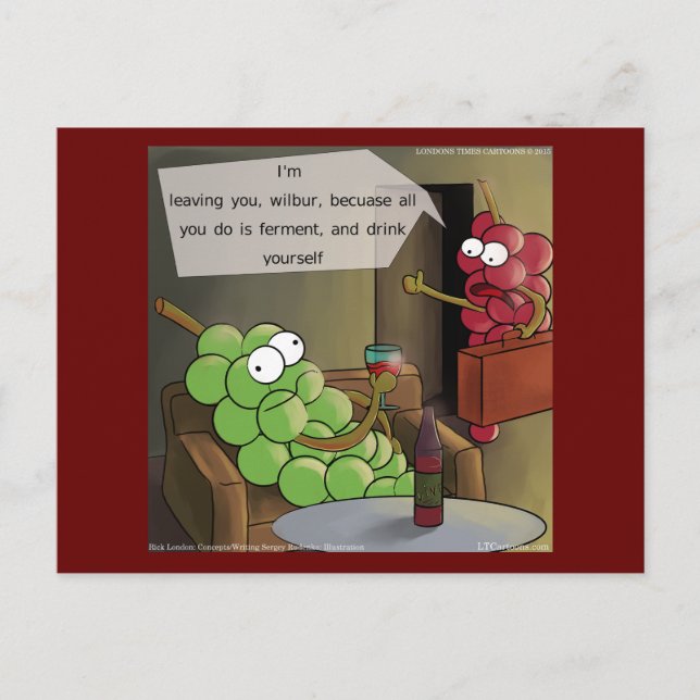 Traubenbruch Funny Food, Wine & Marriage Comic Postkarte (Vorderseite)