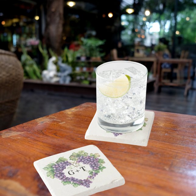 Traubenherz-Monogramm-Initialen Hochzeit Steinuntersetzer (Von Creator hochgeladen)