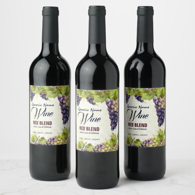 Traubenmediterraner Weinberg Weinetikett (Flaschen)