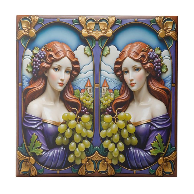 Traubensammler Keramik Tile Fliese (Vorderseite)