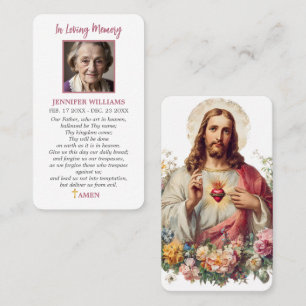 Trauer-Gebetskarte Jesus Heiliges Herz Blume Visitenkarte