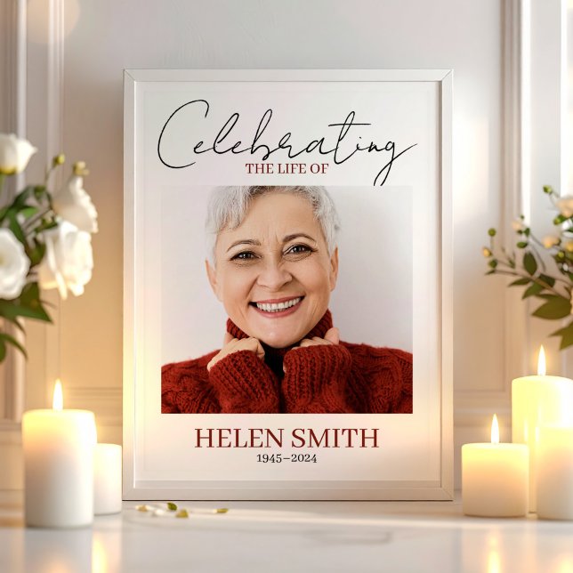 Trauer Minimalistisch Einfache Gedenkfoto Poster (Funeral Minimalist Simple Memorial Photo Poster, Celebration of Life)