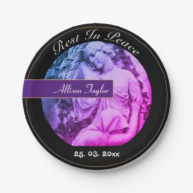 Trauer mit Engel / Gedenkstätte, Beerdigung, Vinta Pappteller (Vorderseite)