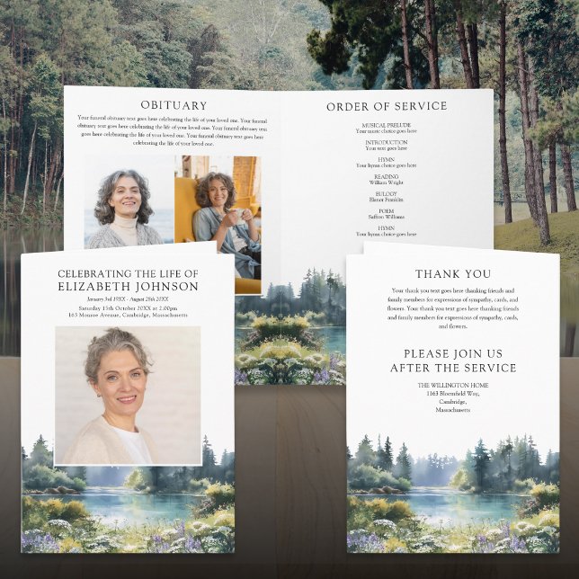 Trauerfeier-Gedenkprogramm am Waldsee Programm (Forest Lake Funeral Memorial Order Of Service Program)
