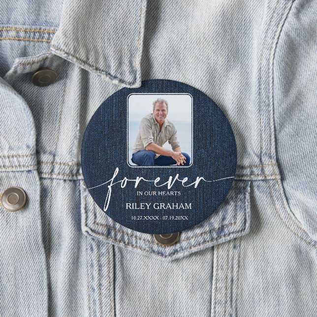 Trauerfoto-Erinnerungstribut Blaues Jeans Button (Beispiel)