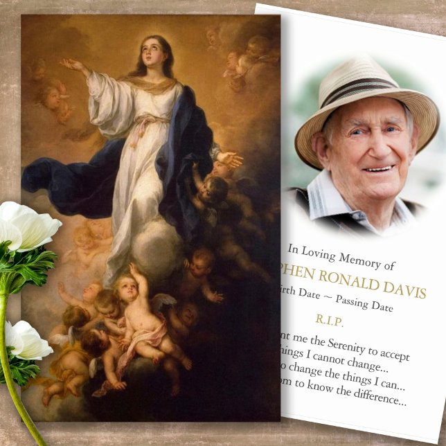 Trauerlose Annahme Mary Gebet Sympathiekarten (catholic, religious, celebration of life, in loving memory of, prayer cards for bereavement)