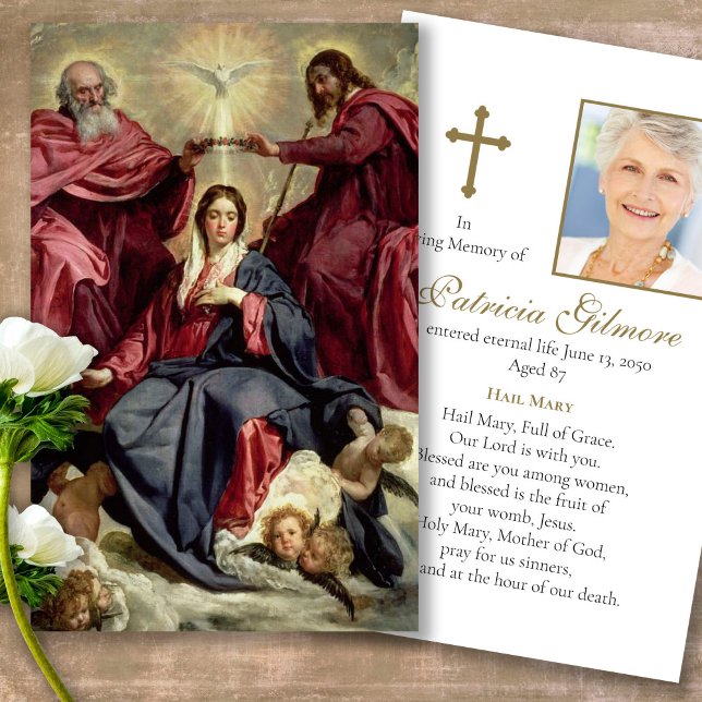 Trauerlose Maria-Krönung Gebet Sympathiekarten (catholic, religious, celebration of life, in loving memory of, prayer cards for bereavement)