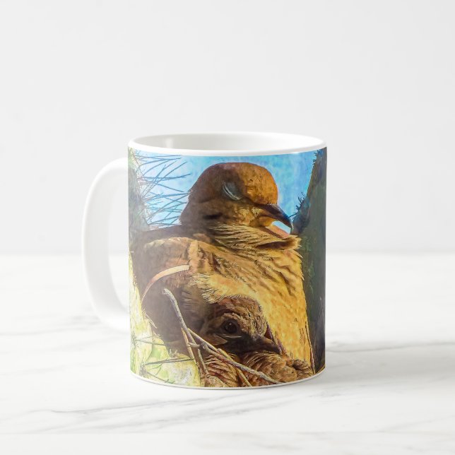 Trauernde Taube mit Baby Saguaro Cactus Nest Kaffeetasse (Vorderseite Links)