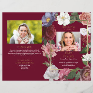 Trauerprogramm mit Blumenschmuck und Foto