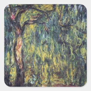 Trauerweide von Claude Monet, Vintage Fine Art Quadratischer Aufkleber