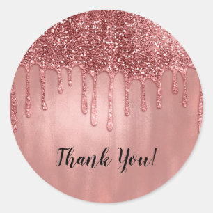 Träufelt in Roségold Glitter Hübsche rosa Tropfen Runder Aufkleber