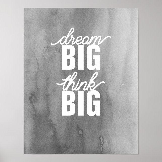 Traum Großes Denken große Motivationsziffer grau Poster (Vorne)