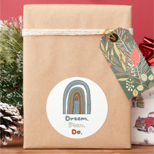 Traum, Plan, motivierend boho Regenbogen farbig tu Runder Aufkleber