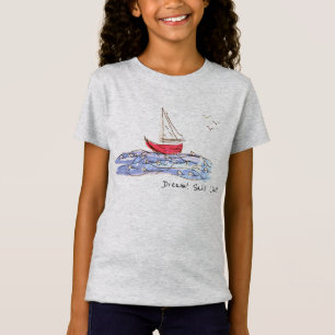 Traum Segel Live Meer Boot Möwen Skizze T-Shirt