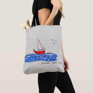 Traum Segel Live Meer Boot Möwen Skizze Tote Bag Tasche
