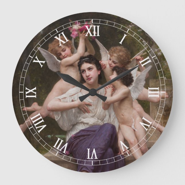 Traum vom Frühling, Rêve de Printemps von Bouguere Große Wanduhr (Vorderseite)